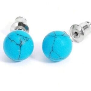 8mm Blue Turquoise Earrings
